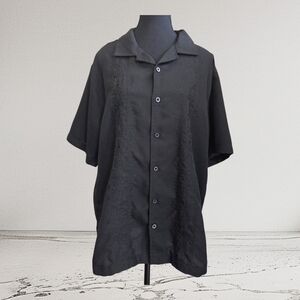Denver Hayes Black Casual Button Down Shirt With Embroidery Size Med